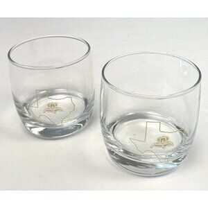2x CROWN ROYAL 3.25" Clear Branded Lowball Rocks Etched Texas Whisky GLASS EUC